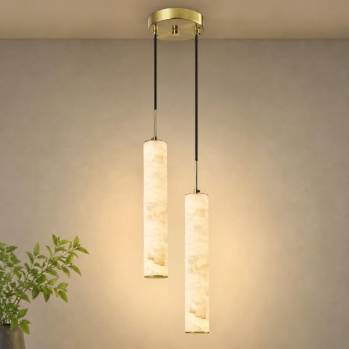 Gold Natural Alabaster Long Tube Kitchen Island Pendant Lights