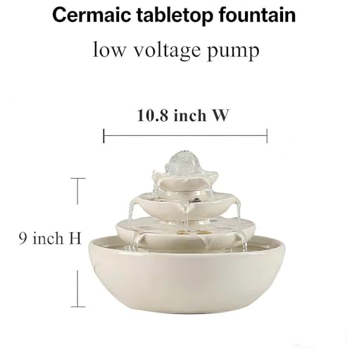 Ceramic Tabletop Fountain with Ball for Indoor Table Desk Office Patio
