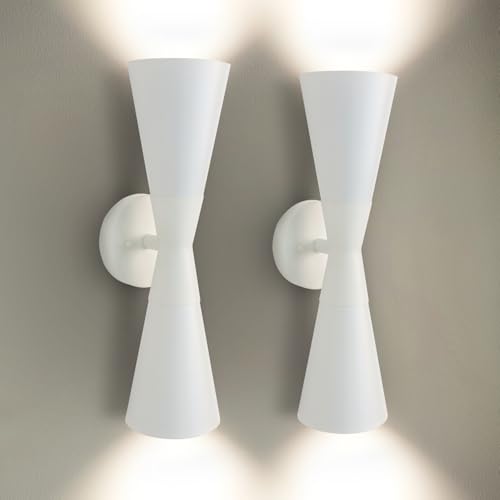 Modern Indoor Wall Sconces Set of 2 Up and Down White Wall Sconces Mid Century Indoor Wall Light Fixture Hardwired Wall Mounted Lamp for Living Room Bathroom Bedroom Hallway 15 Inch (2 Count)