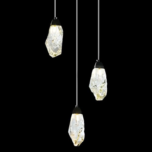 3 Lights Crystal Pendant Light Modern Cluster Chandelier Dimmable Pendant Light Fixture with Black Teardrop Design Stylish Lighting for Kitchen Island