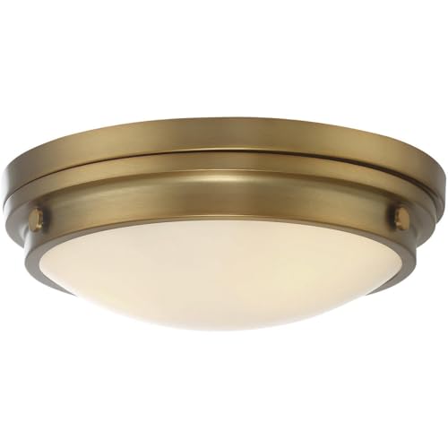 6-3350-16-322 Lucerne Industrial White Glass Flush Mount, 3-Light 180 Total Watts, 5" H x 15" W, Warm Brass