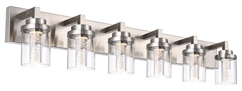 6 Light LED Bathroom Light Fixtures Brushed Nickel 3000K