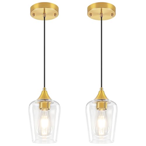 2 Pack Brushed Gold Pendant Lights Over Island Kitchen Light Fixtures (2 Count)