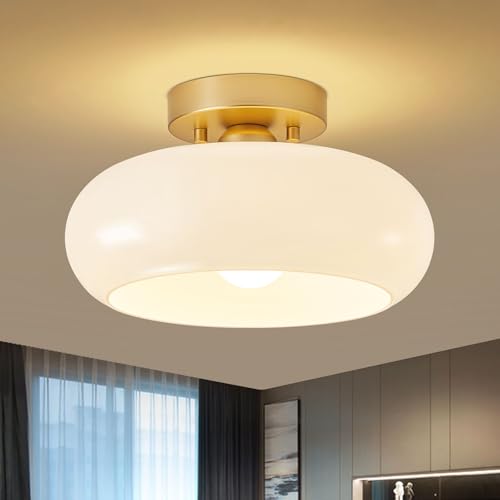 Mid Century Modern Gold Semi Flush Ceiling Light 11.0 Inch