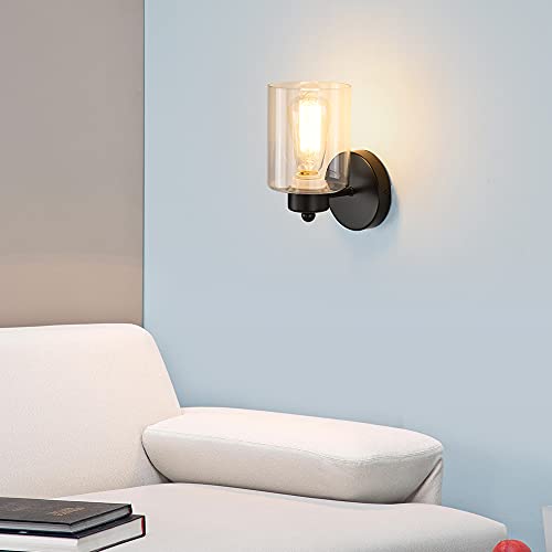 1 Light Bathroom Black Vanity Light Matte Black Wall Sconce Vintage with Clear Glass Shade