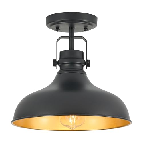 Metal Semi Flush Mount Light Fixture 11.4 inch Ceiling Light Black