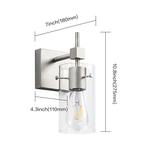 1 Light Vintage Vanity Light Brushed Nickel Bathroom Light Fixture Over Mirror for Bath Glass Shade Wall Light Modern Light Fixture