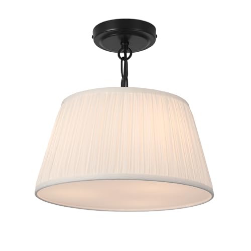 12.6”Dia White Pleated Drum Shade Close to Ceiling Light Fixture