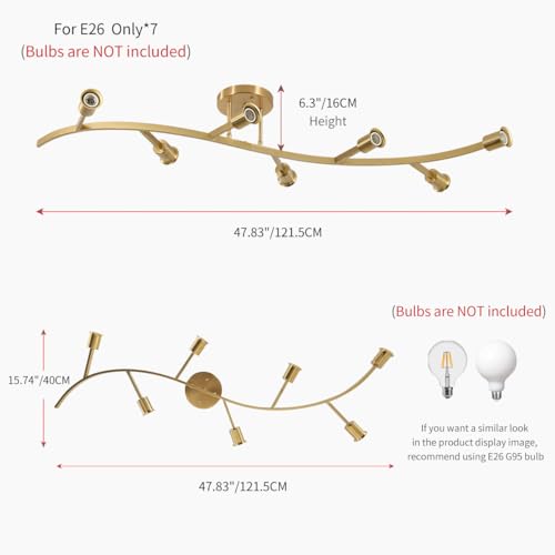 Gold Modern Sputnik Semi Flush Mount Ceiling Light Fixture 7