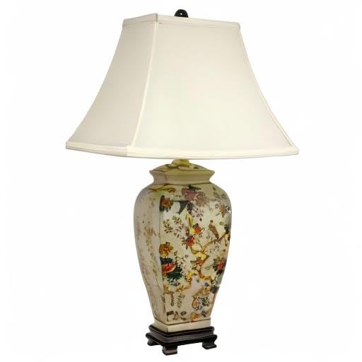 25" Autumn Birds and Flowers Vase Lamp