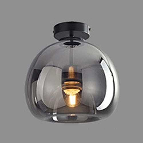 Nordic Mid Century Corridor Globe Semi Flush Mount Ceiling Light Fixture Amber Smoke Grey Glass Ceiling Lighting Simple Mini Ceiling Lamp for Aisle Porch Stairway Closet Kitchen