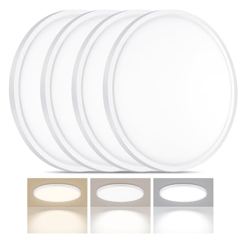 LED Flush Mount Ceiling Light 12in Thin 3CCT White Wired