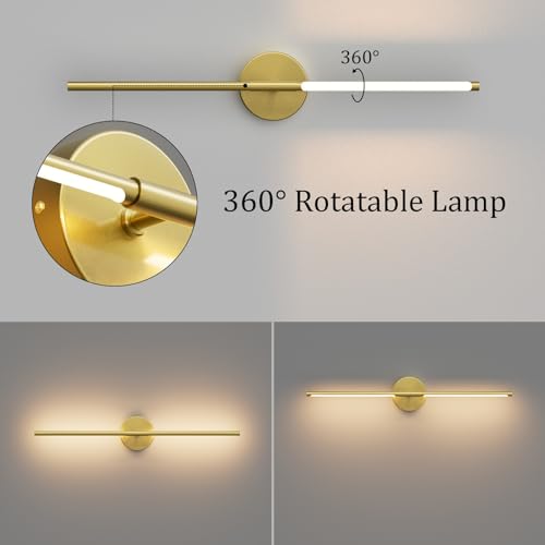 28In Gold Bathroom Vanity Light Fixtures Over Mirror Hardwired ED 360° Rotatable Modern Bathroom Sconces 3000K Warm Light