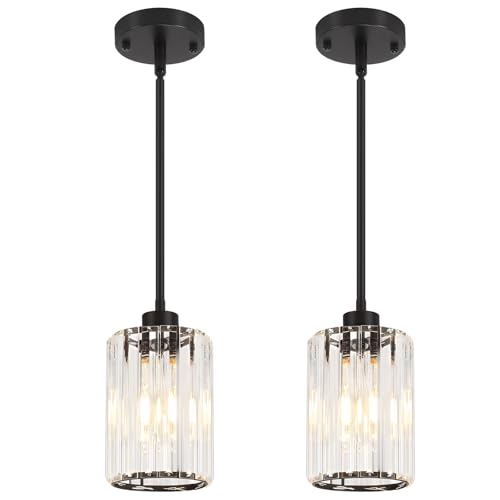 2 Pack Black Pendant Lights Kitchen Island Crystal Hanging Lighting Fixture (2 Count)