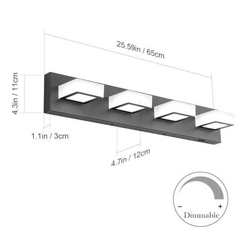5 Color Temperature Black Vanity Lights for Bathroom Dimmable Acrylic Modern LED Black Bathroom Lighting Fixtures Over Mirror