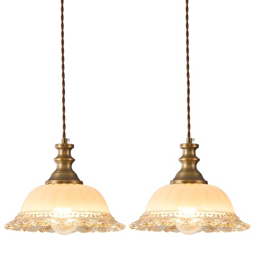 Glass Pendant Lights Modern Pendant Lighting Fixtures Hanging Lamp for Kitchen Island Bedroom Dining Room Coffee Shop Hallway Brown and Brass 2 Pack (2 Count)