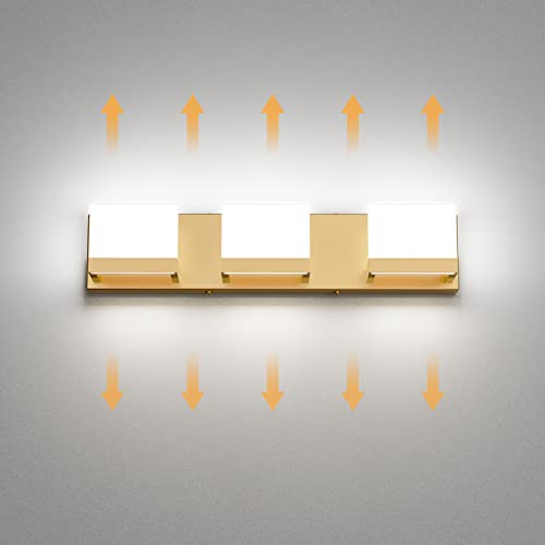 Gold Bathroom Vanity Light Fixtures Modern LED 3 Lights Vanity Light for Bathroom Up and Down Wall Light Fixtures 6000K