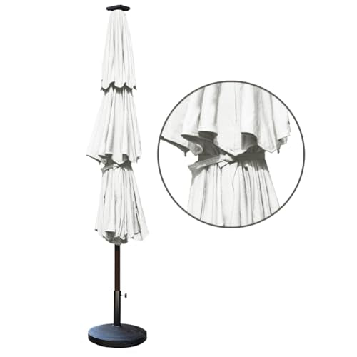 USA 10-Year-Non-Fading 9ft 3-Tier Market Patio Umbrella, Commercial Table Umbrella with 80 Solar LED Lights, Crank Open, Windproof & UPF 50+ UV Protection for Garden, Deck, Pool, Backyard, White