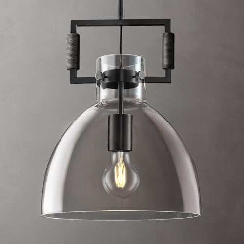 10 Inch Large Knurled Black Blown Glass Modern Kitchen Island Pendant Light Fixtures
