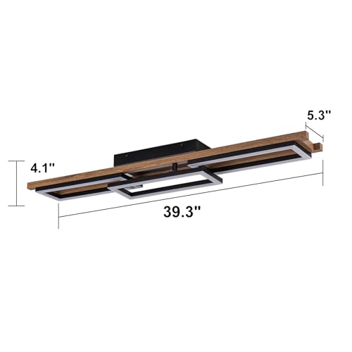 39.3" LED Modern Ceiling Lights Wooden Square Rectangular Lamp Fixture Wood