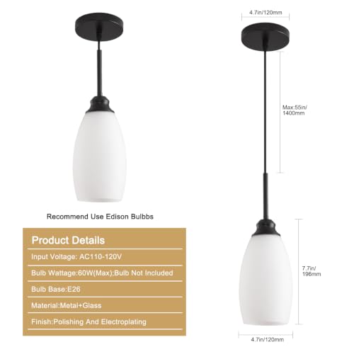 3 Lights Industrial Pendant Light with Glass Shade Matte Black Pendant Lighting Adjustable Industrial Retro Style Hanging Light