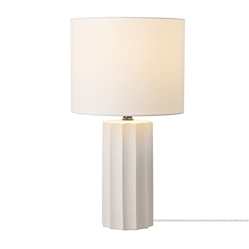 20" Ribbed Concrete Finish Table Lamp with White Linen Shade