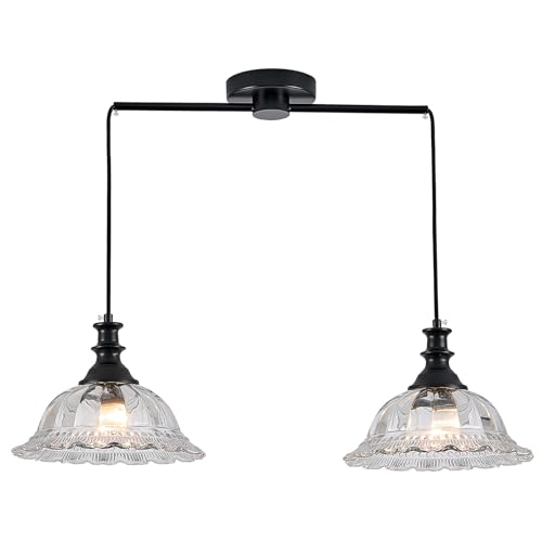 2 Light Pendant Light Fixtures Modern Glass Hanging Lights with Adjustable Cord for Kitchen Island Dining Room Living Room Hallway Black and Clear