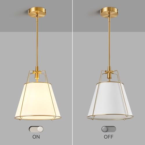 Modern Pendant Light Fixtures with 13" White Linen Fabric Shade