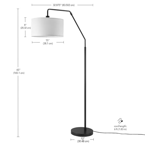 65" Matte Black Floor Lamp with White Fabric Shade