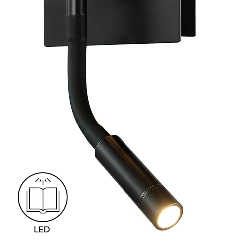 1-Light Plug-in or Hardwired Wall Sconce with LED Integrated Reading Light, USB-A Port, USB-C Port, Matte Black, White Fabric Shade, On-Off Pull Chain and Rocker Switch