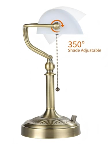 White Matted Stepless Dimmable Glass Bankers Desk Lamp