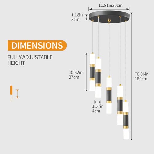 5 Light Modern Pendant Light Kitchen Island Light Fixture Dimmable LED Black Mini Pendant Lights Dinning Room Kitchen Black Gold Pendant Lighting