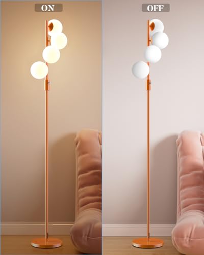 Mid Century Modern 4 Globe Orange Floor Lamp Dimmable Standing Lamp with 3000K Warm White Bulbs Included (4 Count)