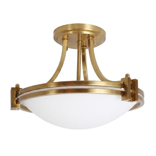 Semi Flush Mount Ceiling Light Fixture 12 inch Brushed Gold Light Fixture with Milk Glass for Bedroom Kitchen Bathroom Hallway Foyer Dinning Room Hall Entryway ETL Certified (2 Count)