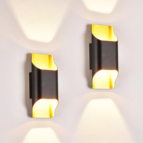 Black & Gold 11" Up & Down Indoor Outdoor LED Wall Sconce (Balck&Gold / 2 pack)