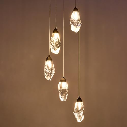 5 Light Black Crystal Chandelier Teardrop Dimmable Pendant Light