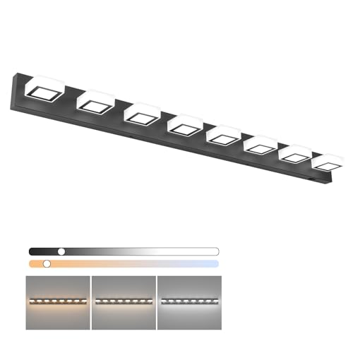 52inch Black Vanity Lights 8 Lights Dimmable 5 Color Temperature Acrylic Modern LED Bathroom Vanity Lighting Fixtures Matte Black