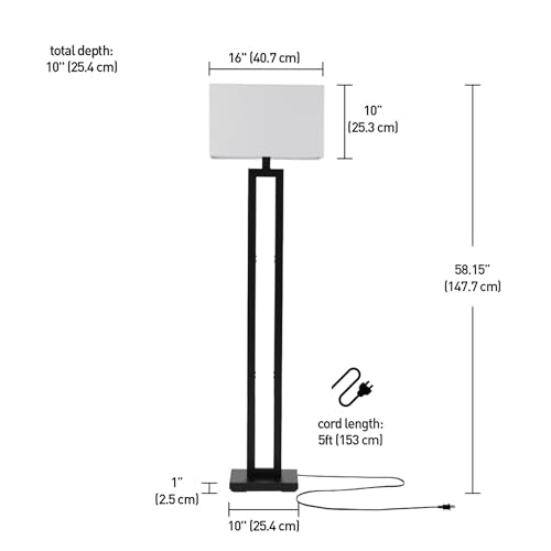 58" Matte Black Floor Lamp with White Linen Shade