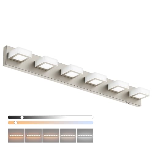 Brushed Nickel Bathroom Lights Fixtures Dimmable 5 Color Temperature Acrylic Modern Vanity Lights for Bathroom Brushed Nickel