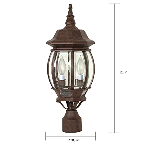 60/898, 3-Light Outdoor Post Lantern, Bronze, Beveled Glass