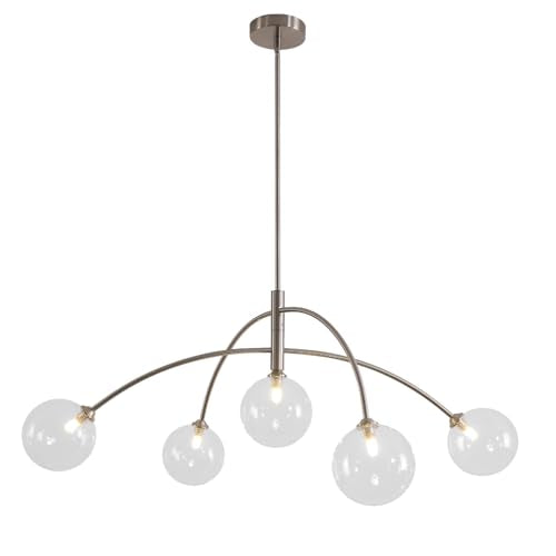 Mid Century Modern Sputnik Chandelier Adjustable 5 Light Clear Glass Silver Ceiling Chandelier for Dining Room Kitchen Bedroom