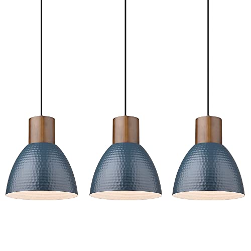 3 Pack Hammered Pendant Lights 7” Small Metal Solid Wood Hanging Light Fixtures Adjustable Height Industrial Pendant Lighting for Kitchen Island Dining Room Bedroom Bar Office (3 Count)
