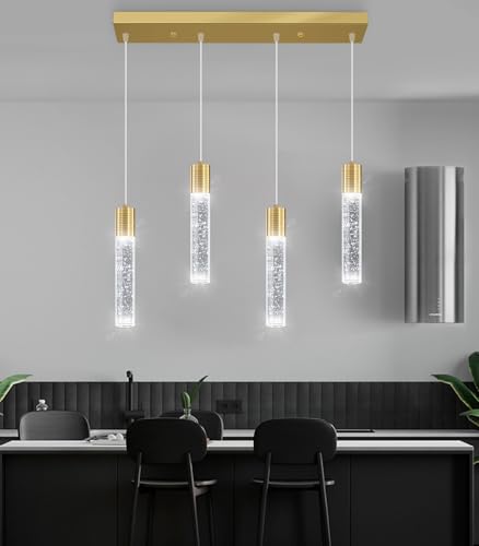 4 Lights Modern Crystal Chandeliers for Kitchen Island Mini Pendants Lighting Fixture LED Ceiling Light for Dining Room Living Room 6000K (4 Count)