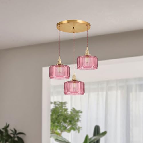 Gold Cluster Chandelier Globe Glass Ceiling Pendant Lights Pink Hanging Pendant Light Brushed Brass Dining Room Chandeliers Mid Century Modern Hanging Light Kitchen Adjustable Cord
