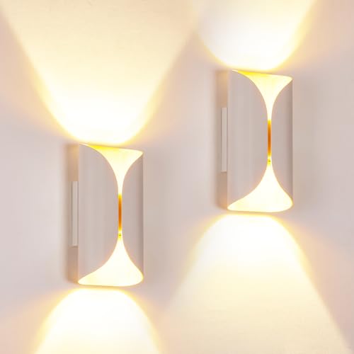 White & Gold 9.8" Up & Down Indoor Outdoor LED Wall Sconce (White and Gold / 2 pack)