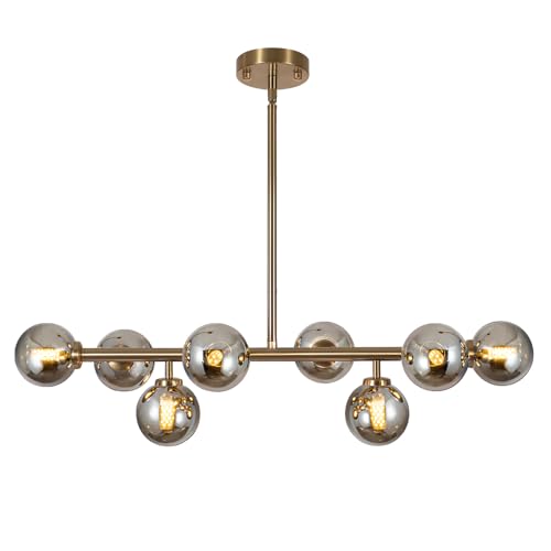 Sputnik Chandelier Gold Pendant Linear Light Modern Mid Century Light Fixture Grey Globe Shade for Dining Living Room Kitchen Island 8