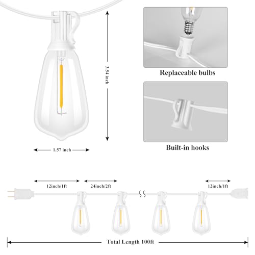 100FT Outdoor String Lights 52 Bulbs