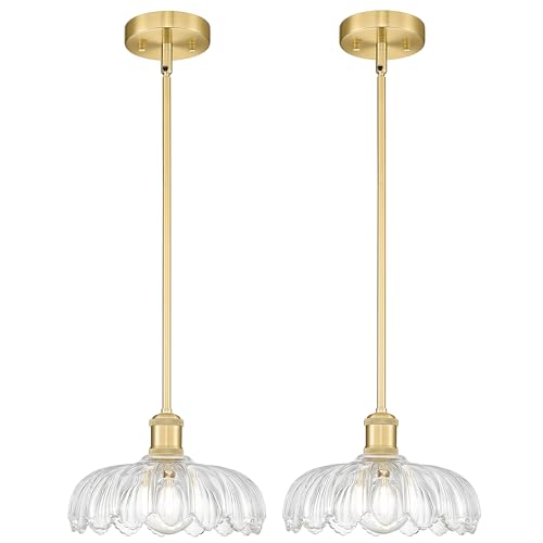 10.4" French Country Gold Glass Pendant Lights for Kitchen Island (2 Count)