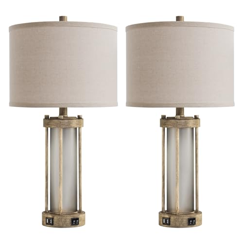 Farmhouse Table Lamps Set of 2 for Living Room with 2 USB Ports (2 Count)