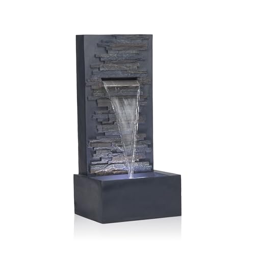 32" Cascading Stone Wall Fountain with LED Lights